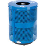 Global Industrial™ Outdoor Perforated Steel Recycling Can With Flat Lid & Base 36 Gallon Blue