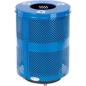 Global Industrial™ Outdoor Perforated Steel Recycling Can With Flat Lid & Base 36 Gallon Blue