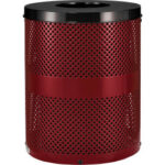 Global Industrial™ Outdoor Perforated Steel Trash Can With Flat Lid 36 Gallon Red