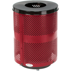 Global Industrial™ Outdoor Perforated Steel Trash Can With Flat Lid & Base 36 Gallon Red