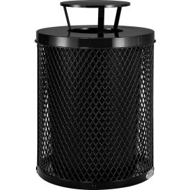 Global Industrial™ Outdoor Diamond Steel Trash Can With Rain Bonnet Lid 36 Gallon Black