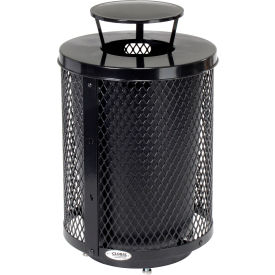 Global Industrial™ Outdoor Diamond Steel Trash Can W/Rain Bonnet Lid & Base 36 Gallon Black
