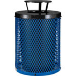 Global Industrial™ Outdoor Diamond Steel Trash Can With Rain Bonnet Lid 36 Gallon Blue