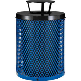 Global Industrial™ Outdoor Diamond Steel Trash Can With Rain Bonnet Lid 36 Gallon Blue