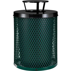 Global Industrial™ Outdoor Diamond Steel Trash Can With Rain Bonnet Lid 36 Gallon Green