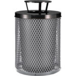 Global Industrial™ Outdoor Diamond Steel Trash Can With Rain Bonnet Lid 36 Gallon Gray