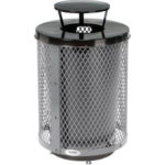 Global Industrial™ Outdoor Diamond Steel Trash Can W/Rain Bonnet Lid & Base 36 Gallon Gray