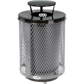 Global Industrial™ Outdoor Diamond Steel Trash Can W/Rain Bonnet Lid & Base 36 Gallon Gray