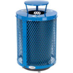 Global Industrial™ Outdoor Diamond Steel Recycling Can W/Rain Bonnet Lid & Base 36 GallonBlue