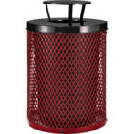 Global Industrial™ Outdoor Diamond Steel Trash Can With Rain Bonnet Lid 36 Gallon Red