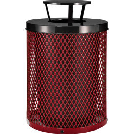 Global Industrial™ Outdoor Diamond Steel Trash Can With Rain Bonnet Lid 36 Gallon Red