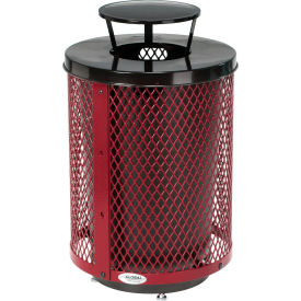 Global Industrial™ Outdoor Diamond Steel Trash Can W/Rain Bonnet Lid & Base 36 Gallon Red