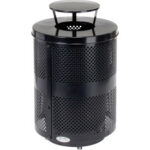 Global Industrial™ Outdoor Perforated Steel Trash Can W/Rain Bonnet Lid & Base 36 GallonBlack
