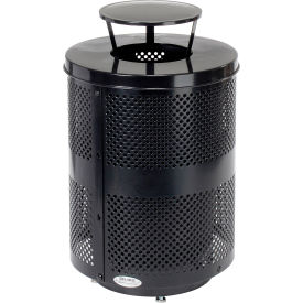 Global Industrial Outdoor Perforated Steel Trash Can W/Rain Bonnet Lid & Base 36 GallonBlack