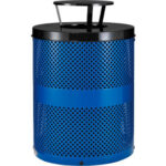 Global Industrial™ Outdoor Perforated Steel Trash Can With Rain Bonnet Lid 36 Gallon Blue