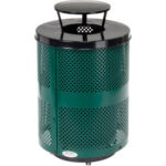 Global Industrial™ Outdoor Perforated Steel Trash Can W/Rain Bonnet Lid & Base 36 GallonGreen