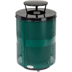 Global Industrial™ Outdoor Perforated Steel Trash Can W/Rain Bonnet Lid & Base 36 GallonGreen