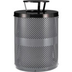 Global Industrial™ Outdoor Perforated Steel Trash Can With Rain Bonnet Lid 36 Gallon Gray