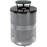 Global Industrial™ Outdoor Perforated Steel Trash Can W/Rain Bonnet Lid & Base 36 Gallon Gray
