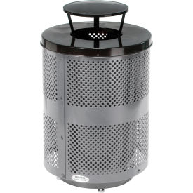 Global Industrial™ Outdoor Perforated Steel Trash Can W/Rain Bonnet Lid & Base 36 Gallon Gray