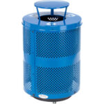 Global Industrial™ Outdoor Perforated Steel Recycling Can W/Rain Bonnet Lid & Base 36Gal Blue
