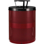 Global Industrial™ Outdoor Perforated Steel Trash Can With Rain Bonnet Lid 36 Gallon Red