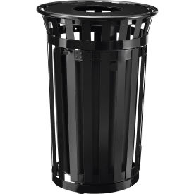 Global Industrial Outdoor Slatted Steel Trash Can W/Access Door & Flat Lid 36 Gallon Black