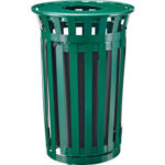 Global Industrial™ Outdoor Slatted Steel Trash Can W/Access Door & Flat Lid 36 Gallon Green