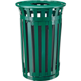 Global Industrial™ Outdoor Slatted Steel Trash Can W/Access Door & Flat Lid 36 Gallon Green