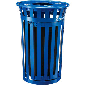 Global Industrial™ Outdoor Slatted Recycling Can w/Access Door & Flat Lid 36 Gallon Blue