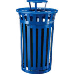 Global Industrial™ Outdoor Slatted Recycling Can w/Access Door & Rain Lid 36 Gallon Blue