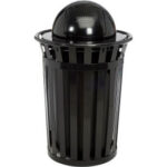 Global Industrial™ Outdoor Slatted Steel Trash Can With Dome Lid 36 Gallon Black