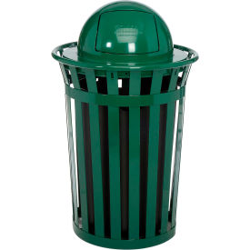 Global Industrial Outdoor Slatted Steel Trash Can With Dome Lid 36 Gallon Green