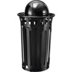 Global Industrial™ Outdoor Slatted Steel Trash Can W/Access Door & Dome Lid 36 Gallon Black