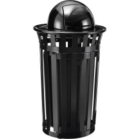 Global Industrial™ Outdoor Slatted Steel Trash Can W/Access Door & Dome Lid 36 Gallon Black