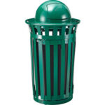 Global Industrial™ Outdoor Slatted Steel Trash Can W/Access Door & Dome Lid 36 Gallon Green
