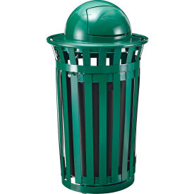 Global Industrial™ Outdoor Slatted Steel Trash Can W/Access Door & Dome Lid 36 Gallon Green