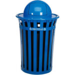 Global Industrial™ Outdoor Slatted Recycling Can w/Dome Lid 36 Gallon Blue