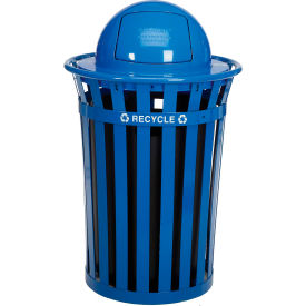 Global Industrial Outdoor Slatted Recycling Can w/Dome Lid 36 Gallon Blue