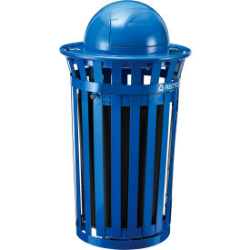 Global Industrial™ Outdoor Slatted Recycling Can w/Access Door & Dome Lid 36 Gallon Blue