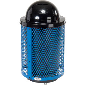 Global Industrial Outdoor Diamond Steel Trash Can With Dome Lid & Base 36 Gallon Blue