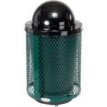 Global Industrial™ Outdoor Diamond Steel Trash Can With Dome Lid & Base 36 Gallon Green