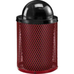 Global Industrial™ Outdoor Diamond Steel Trash Can With Dome Lid 36 Gallon Red