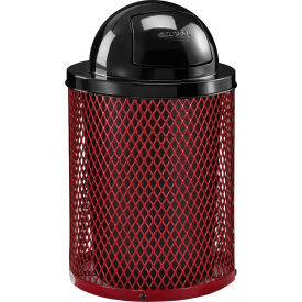 Global Industrial™ Outdoor Diamond Steel Trash Can With Dome Lid 36 Gallon Red
