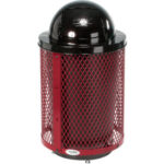 Global Industrial™ Outdoor Diamond Steel Trash Can With Dome Lid & Base 36 Gallon Red
