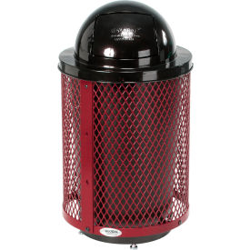 Global Industrial™ Outdoor Diamond Steel Trash Can With Dome Lid & Base 36 Gallon Red