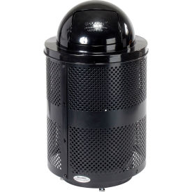 Global Industrial™ Outdoor Perforated Steel Trash Can With Dome Lid & Base 36 Gallon Black