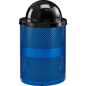 Global Industrial Outdoor Perforated Steel Trash Can With Dome Lid 36 Gallon Blue