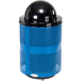 Global Industrial™ Outdoor Perforated Steel Trash Can With Dome Lid & Base 36 Gallon Blue
