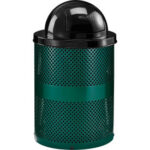 Global Industrial™ Outdoor Perforated Steel Trash Can With Dome Lid 36 Gallon Green